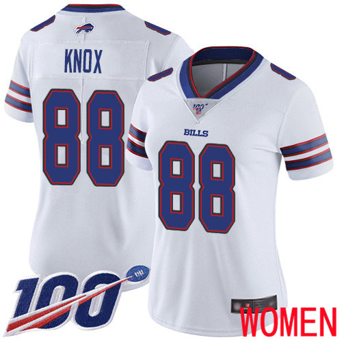 Women Buffalo Bills #88 Dawson Knox White Vapor Untouchable Limited Player 100th Season NFL Jersey->women nfl jersey->Women Jersey